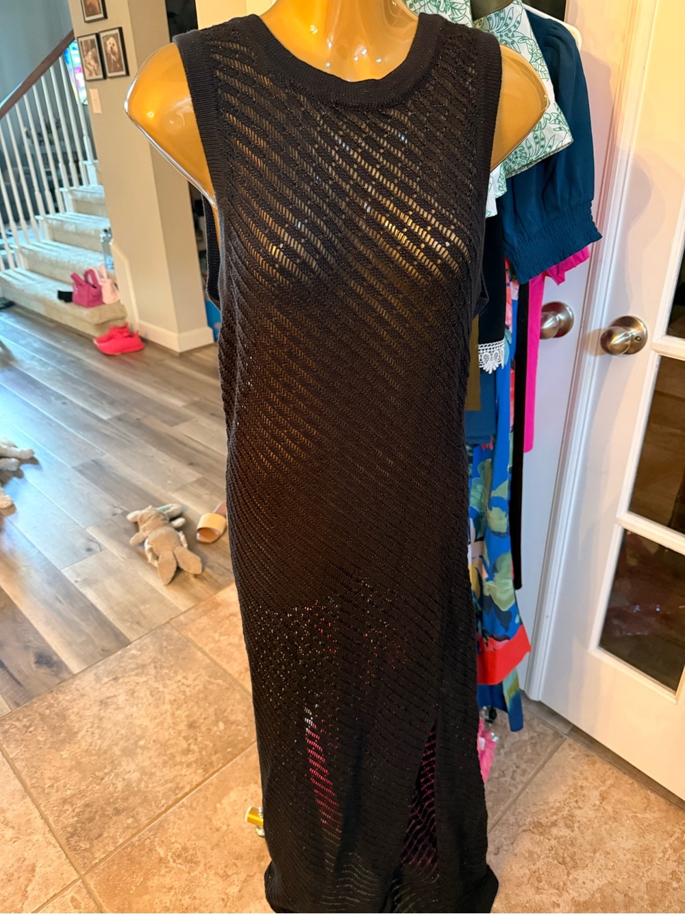 Dotti Black Open-Knit Sleeveless Maxi Swim Coverup
